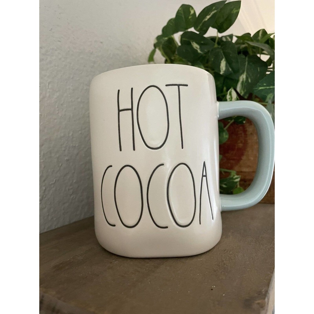 NEW! Rae Dunn - HOT COCOA - LL Light Teal Interior Ceramic Coffee Mug by Magenta